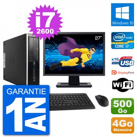 PC HP Compaq 6200 Pro SFF Ecran 27" i7-2600 RAM 4Go Disque 500Go Windows 10 Wifi