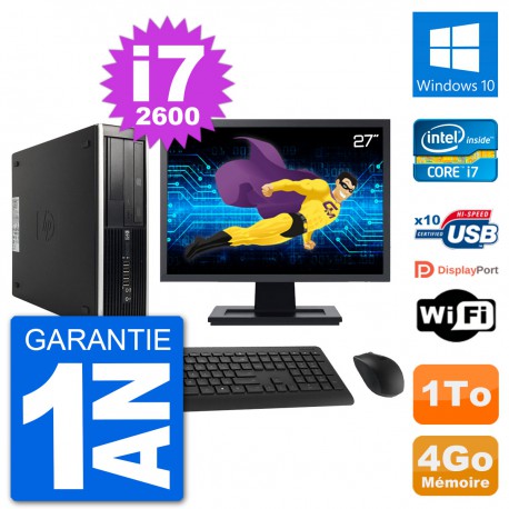 PC HP Compaq 6200 Pro SFF Ecran 27" i7-2600 RAM 4Go Disque 1To Windows 10 Wifi