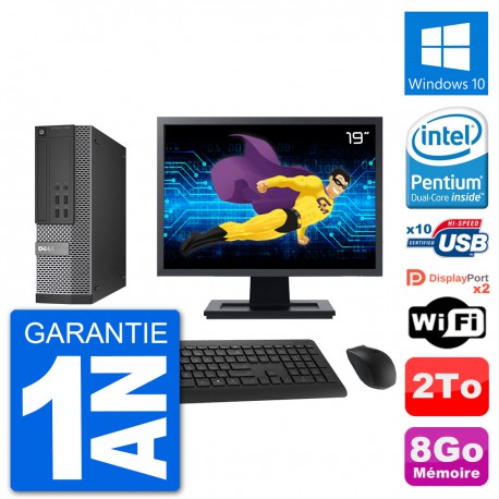 PC Dell 7020 SFF Ecran 19" Intel G3220 RAM 8Go Disque Dur 2To Windows 10 Wifi