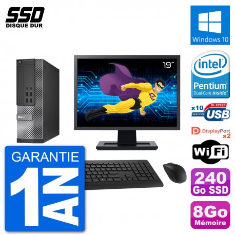 PC Dell 7020 SFF Ecran 19" Intel G3220 RAM 8Go SSD 240Go Windows 10 Wifi