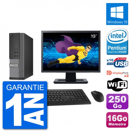 PC Dell 7020 SFF Ecran 19" Intel G3220 RAM 16Go Disque Dur 250Go Windows 10 Wifi