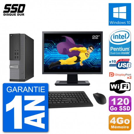 PC Dell 7020 SFF Ecran 22" Intel G3220 RAM 4Go SSD 120Go Windows 10 Wifi