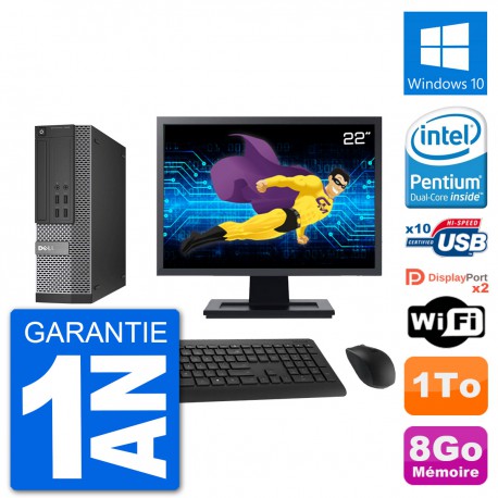 PC Dell 7020 SFF Ecran 22" Intel G3220 RAM 8Go Disque Dur 1To Windows 10 Wifi