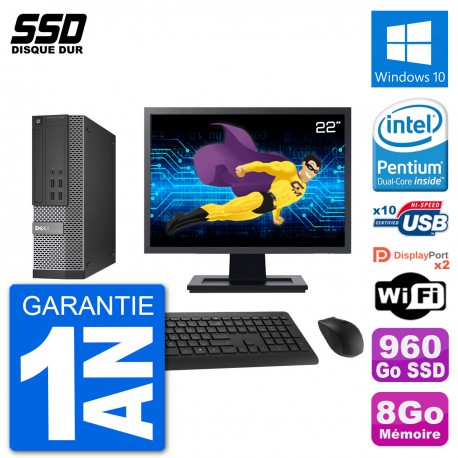 PC Dell 7020 SFF Ecran 22" Intel G3220 RAM 8Go SSD 960Go Windows 10 Wifi