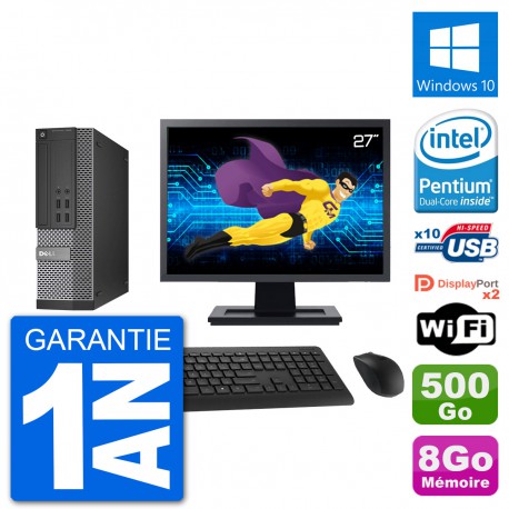 PC Dell 7020 SFF Ecran 27" Intel G3220 RAM 8Go Disque Dur 500Go Windows 10 Wifi