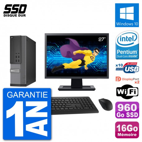 PC Dell 7020 SFF Ecran 27" Intel G3220 RAM 16Go SSD 960Go Windows 10 Wifi