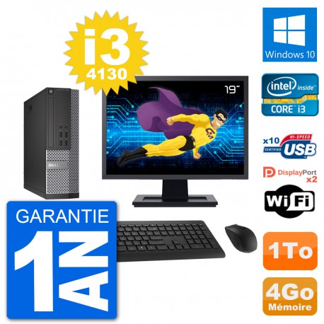 PC Dell 7020 SFF Ecran 19" Intel i3-4130 RAM 4Go Disque Dur 1To Windows 10 Wifi