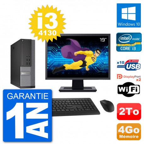PC Dell 7020 SFF Ecran 19" Intel i3-4130 RAM 4Go Disque Dur 2To Windows 10 Wifi