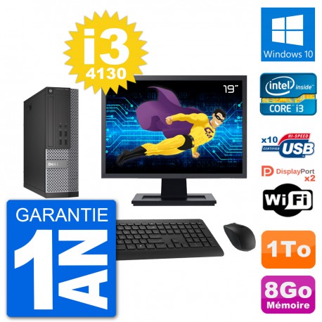 PC Dell 7020 SFF Ecran 19" Intel i3-4130 RAM 8Go Disque Dur 1To Windows 10 Wifi