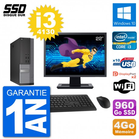 PC Dell 7020 SFF Ecran 22" Intel i3-4130 RAM 4Go SSD 960Go Windows 10 Wifi
