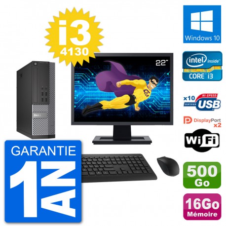 PC Dell 7020 SFF Ecran 22" i3-4130 RAM 16Go Disque Dur 500Go Windows 10 Wifi