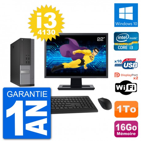 PC Dell 7020 SFF Ecran 22" Intel i3-4130 RAM 16Go Disque Dur 1To Windows 10 Wifi
