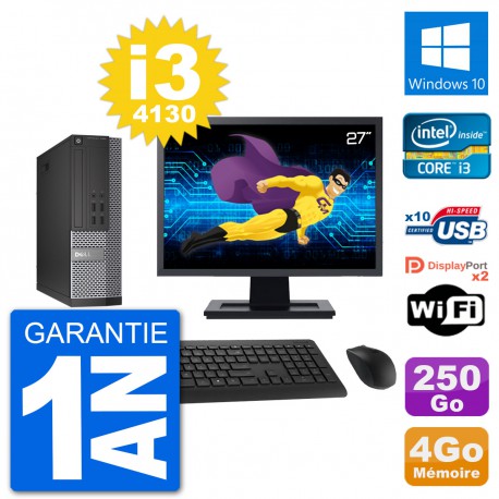 PC Dell 7020 SFF Ecran 27" Intel i3-4130 RAM 4Go Disque 250Go Windows 10 Wifi