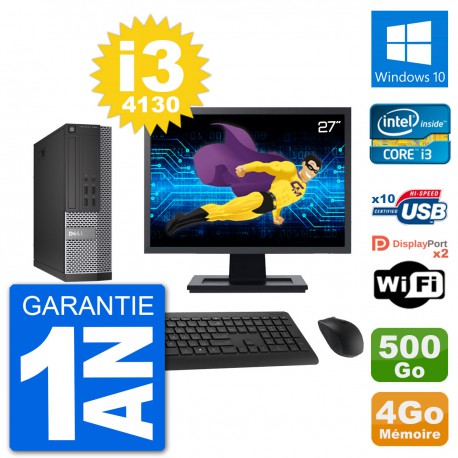 PC Dell 7020 SFF Ecran 27" Intel i3-4130 RAM 4Go Disque 500Go Windows 10 Wifi