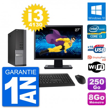 PC Dell 7020 SFF Ecran 27" Intel i3-4130 RAM 8Go Disque 250Go Windows 10 Wifi