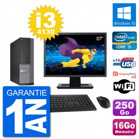 PC Dell 7020 SFF Ecran 27" Intel i3-4130 RAM 16Go Disque 250Go Windows 10 Wifi
