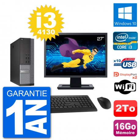 PC Dell 7020 SFF Ecran 27" Intel i3-4130 RAM 16Go Disque Dur 2To Windows 10 Wifi