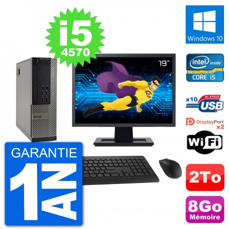 PC Dell 7020 SFF Ecran 19" Intel i5-4570 RAM 8Go Disque Dur 2To Windows 10 Wifi