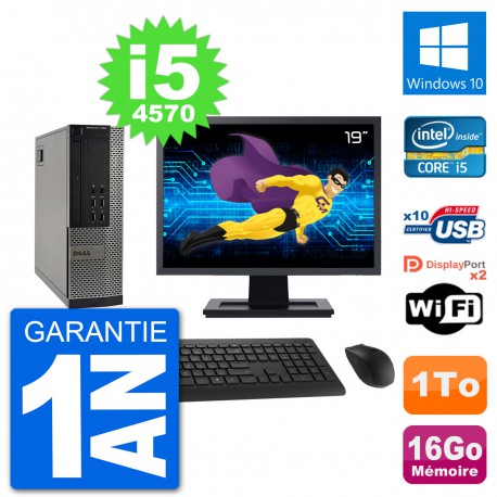 PC Dell 7020 SFF Ecran 19" Intel i5-4570 RAM 16Go Disque Dur 1To Windows 10 Wifi