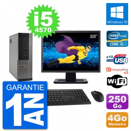 PC Dell 7020 SFF Ecran 22" Intel i5-4570 RAM 4Go Disque 250Go Windows 10 Wifi