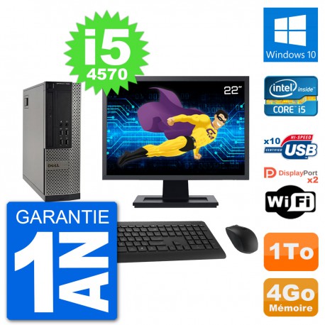 PC Dell 7020 SFF Ecran 22" Intel i5-4570 RAM 4Go Disque Dur 1To Windows 10 Wifi