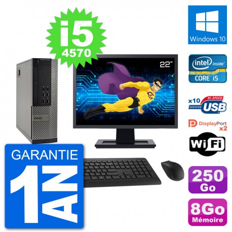 PC Dell 7020 SFF Ecran 22" Intel i5-4570 RAM 8Go Disque 250Go Windows 10 Wifi