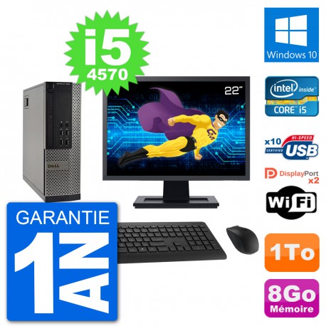PC Dell 7020 SFF Ecran 22" Intel i5-4570 RAM 8Go Disque Dur 1To Windows 10 Wifi