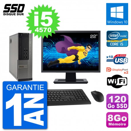 PC Dell 7020 SFF Ecran 22" Intel i5-4570 RAM 8Go SSD 120Go Windows 10 Wifi