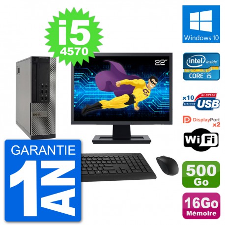 PC Dell 7020 SFF Ecran 22" i5-4570 RAM 16Go Disque Dur 500Go Windows 10 Wifi