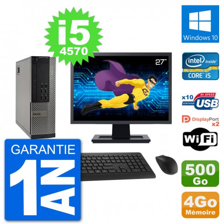 PC Dell 7020 SFF Ecran 27" Intel i5-4570 RAM 4Go Disque 500Go Windows 10 Wifi