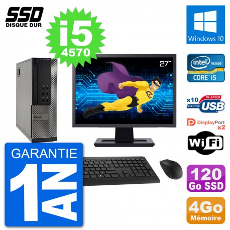 PC Dell 7020 SFF Ecran 27" Intel i5-4570 RAM 4Go SSD 120Go Windows 10 Wifi