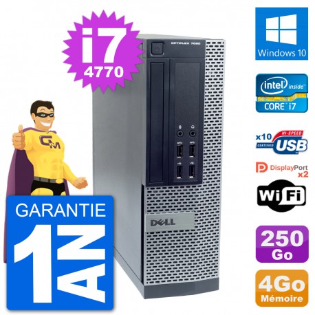 PC Dell OptiPlex 7020 SFF Intel i7-4770 RAM 4Go Disque Dur 250Go Windows 10 Wifi