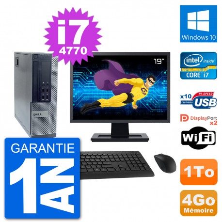 PC Dell 7020 SFF Ecran 19" Intel i7-4770 RAM 4Go Disque Dur 1To Windows 10 Wifi