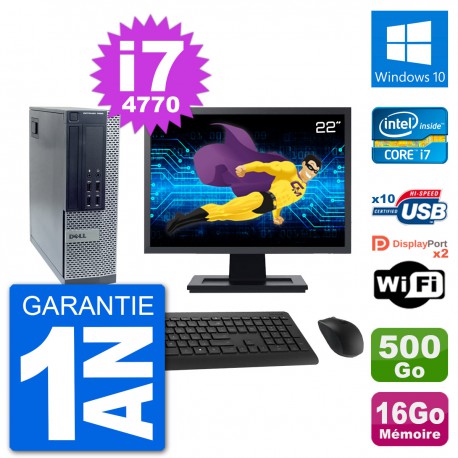 PC Dell 7020 SFF Ecran 22" i7-4770 RAM 16Go Disque Dur 500Go Windows 10 Wifi