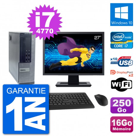 PC Dell 7020 SFF Ecran 27" Intel i7-4770 RAM 16Go Disque 250Go Windows 10 Wifi