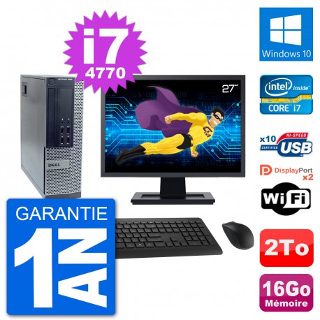 PC Dell 7020 SFF Ecran 27" Intel i7-4770 RAM 16Go Disque Dur 2To Windows 10 Wifi