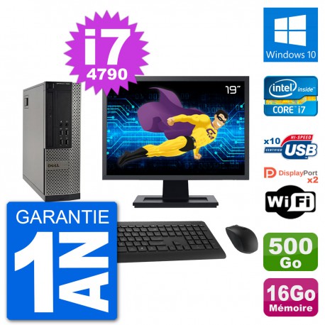 PC Dell 7020 SFF Ecran 19" Intel i7-4790 RAM 16Go Disque 500Go Windows 10 Wifi