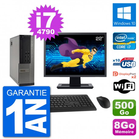 PC Dell 7020 SFF Ecran 22" Intel i7-4790 RAM 8Go Disque 500Go Windows 10 Wifi