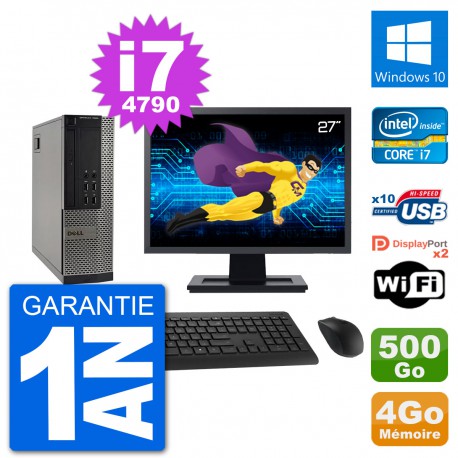 PC Dell 7020 SFF Ecran 27" Intel i7-4790 RAM 4Go Disque 500Go Windows 10 Wifi