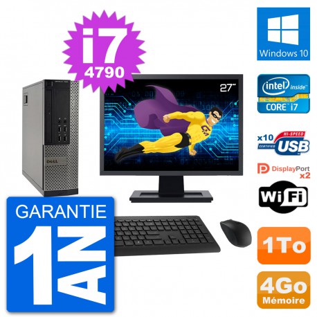 PC Dell 7020 SFF Ecran 27" Intel i7-4790 RAM 4Go Disque Dur 1To Windows 10 Wifi