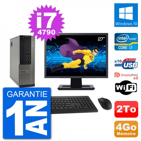 PC Dell 7020 SFF Ecran 27" Intel i7-4790 RAM 4Go Disque Dur 2To Windows 10 Wifi