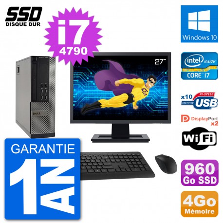 PC Dell 7020 SFF Ecran 27" Intel i7-4790 RAM 4Go SSD 960Go Windows 10 Wifi