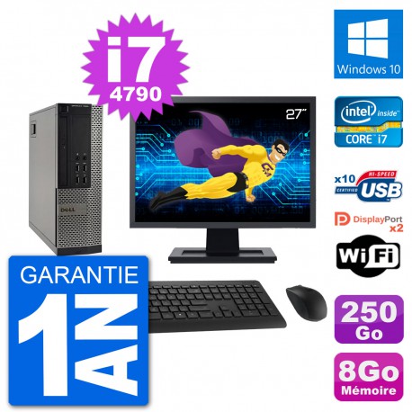 PC Dell 7020 SFF Ecran 27" Intel i7-4790 RAM 8Go Disque 250Go Windows 10 Wifi