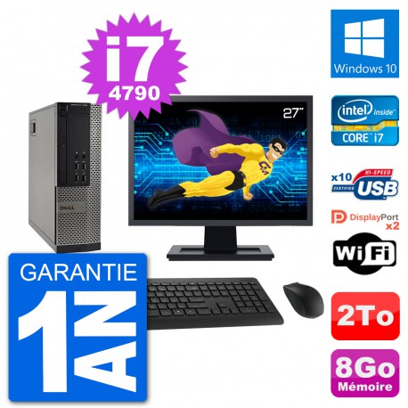 PC Dell 7020 SFF Ecran 27" Intel i7-4790 RAM 8Go Disque Dur 2To Windows 10 Wifi