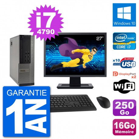 PC Dell 7020 SFF Ecran 27" Intel i7-4790 RAM 16Go Disque 250Go Windows 10 Wifi