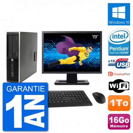 PC HP Compaq Pro 6300 SFF Ecran 19" G630 RAM 16Go Disque Dur 1To Windows 10 Wifi