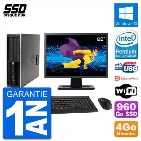 PC HP Compaq Pro 6300 SFF Ecran 22" Intel G630 RAM 4Go SSD 960Go Windows 10 Wifi