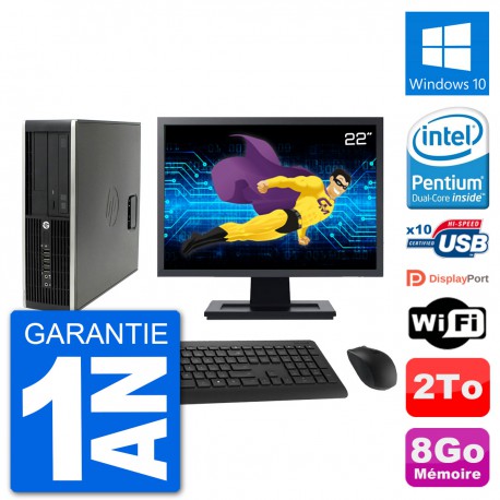 PC HP Compaq Pro 6300 SFF Ecran 22" G630 RAM 8Go Disque Dur 2To Windows 10 Wifi
