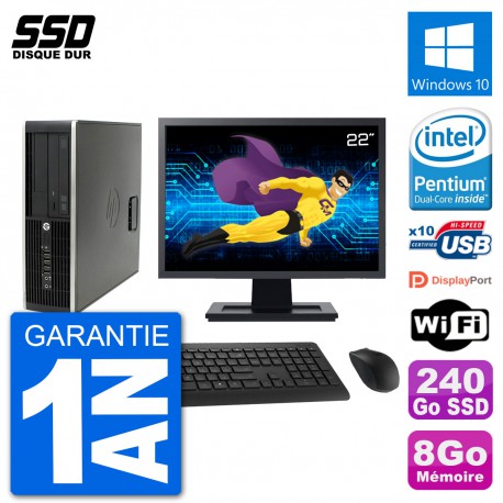 PC HP Compaq Pro 6300 SFF Ecran 22" Intel G630 RAM 8Go SSD 240Go Windows 10 Wifi