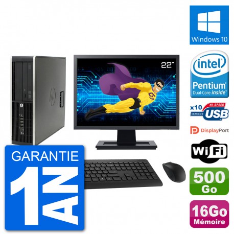 PC HP Compaq Pro 6300 SFF Ecran 22" G630 RAM 16Go Disque 500Go Windows 10 Wifi